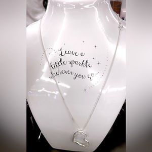 Large Silver Pave Heart Crystal Necklace with Extender Sparkle New Tiffany Like